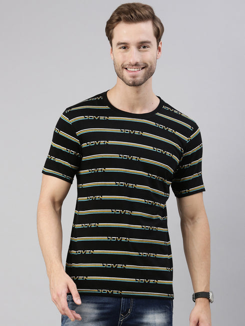 Black Printed Crew Neck Tshirt
